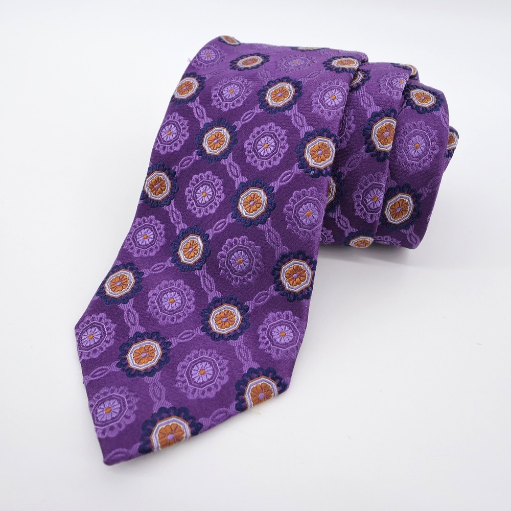 Peter Millar Geometric Medallion Silk Necktie Purple Mens OS Tie